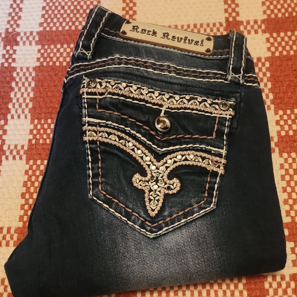 Rock Revival Women's Dark Blue Jeans with Embroidered Pocket